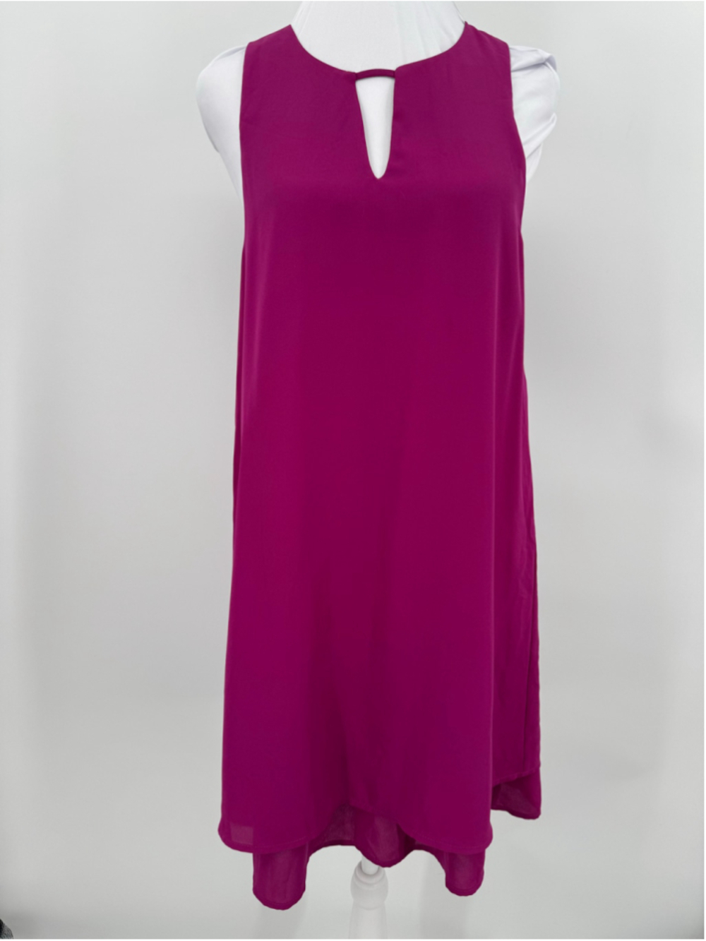 Fuchsia Magenta Sleeveless Sheath Dress by Everly Keyhole Neckline MIDI Medium